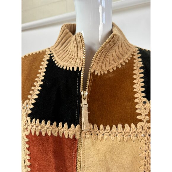 Vintage Designers Studio 90s Patchwork Sleeveless Vest With Zipper & Crochet Det - Picture 13 of 16